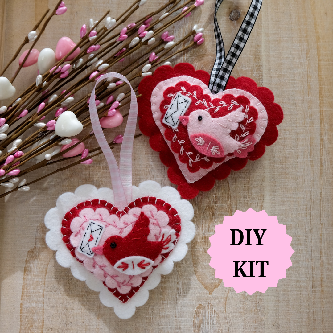 DIY Make Your Own Wool Felt Valentine Bird Ornaments