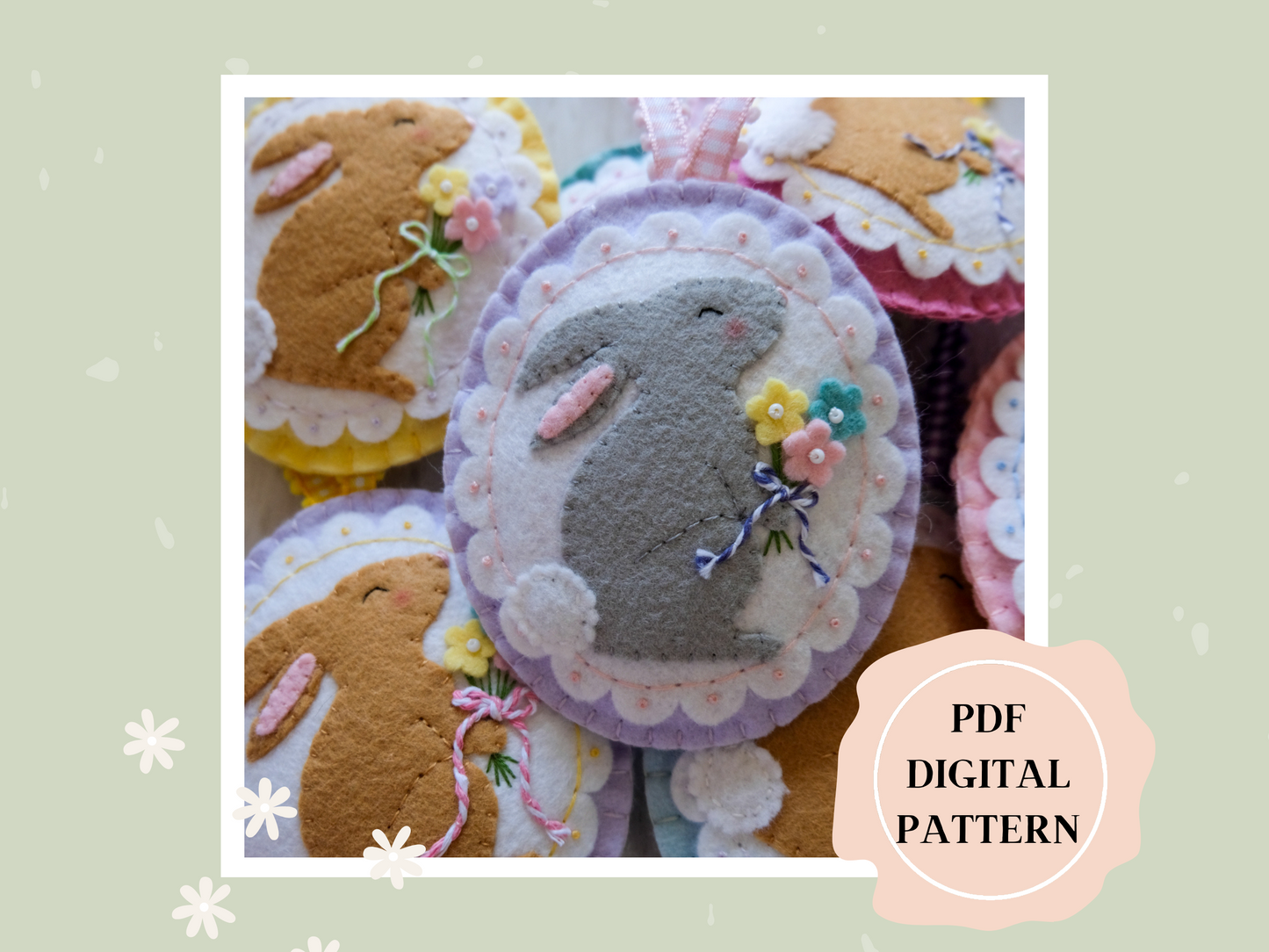 PDF Pattern Felt Bouquet Bunny Ornament