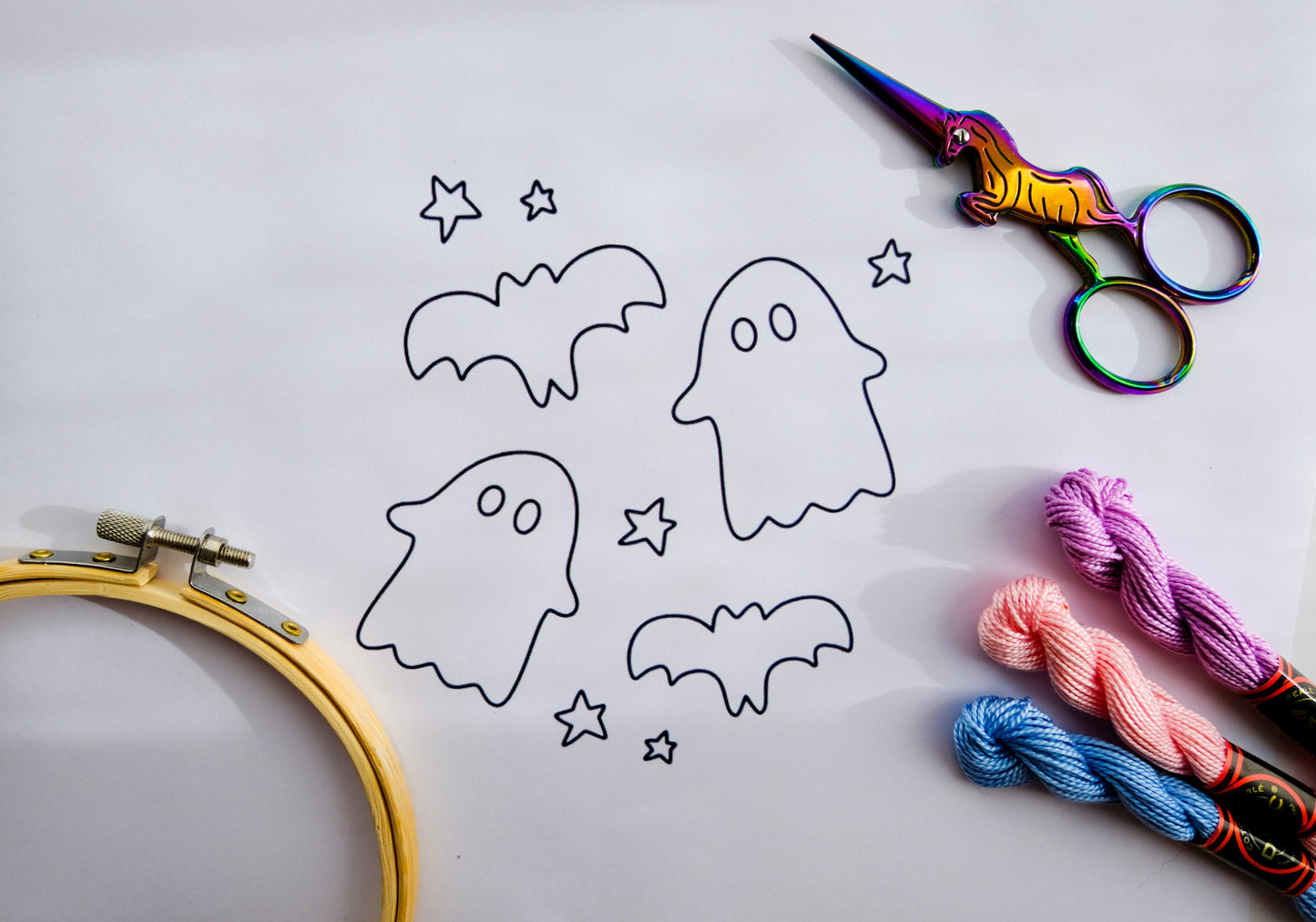 Bats and Ghosts Embroidery Pattern
