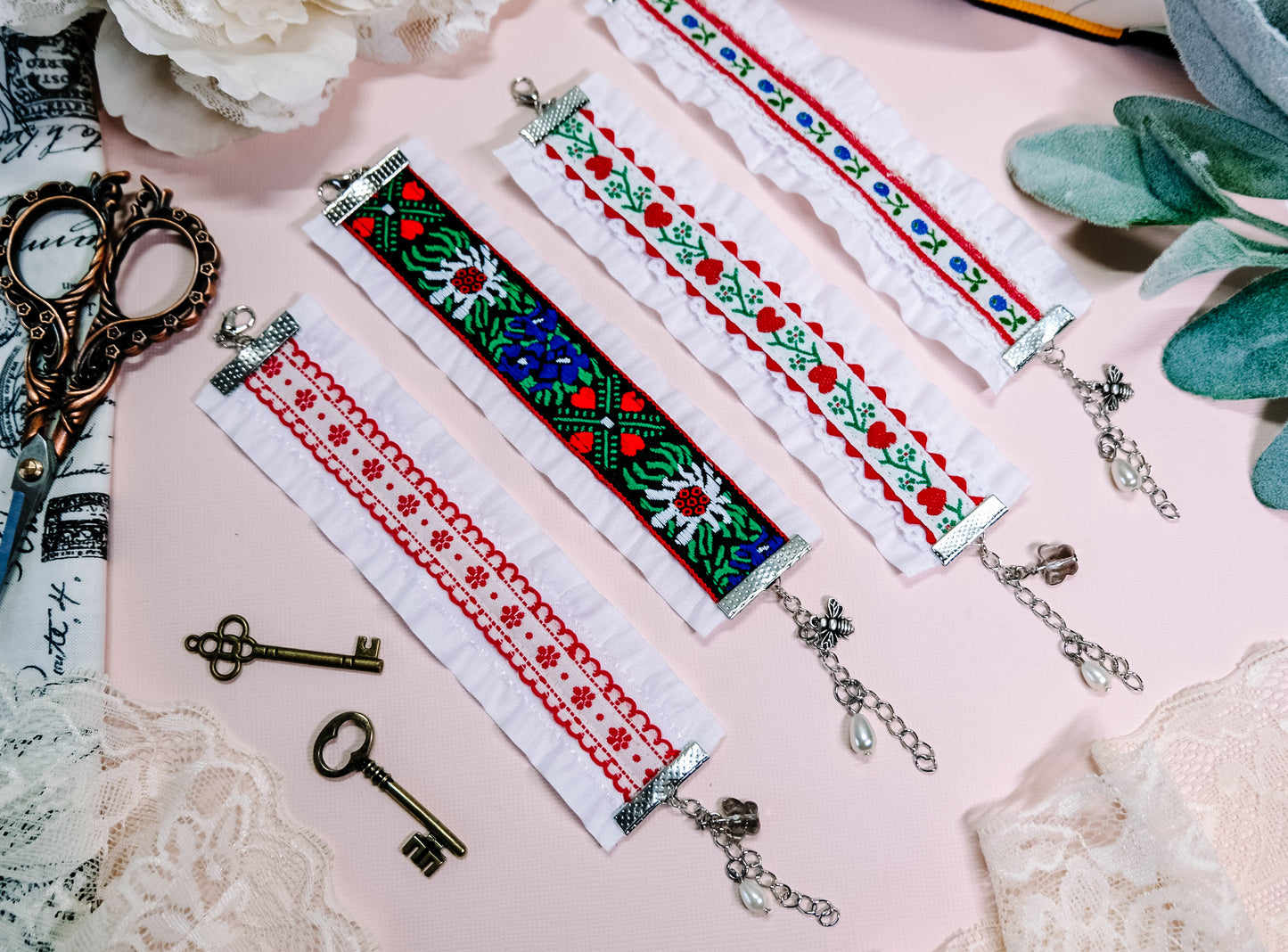 Embroidered Ruffle Bracelet