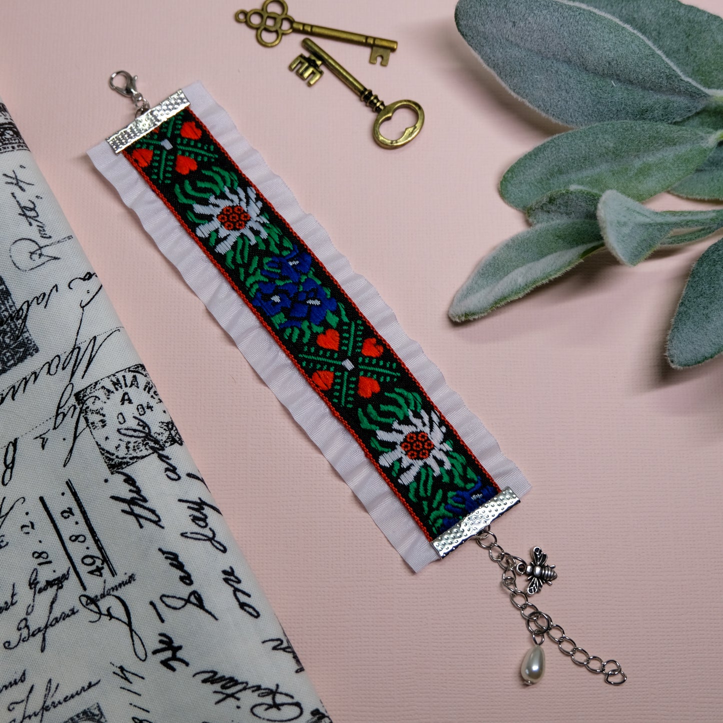 Embroidered Ruffle Bracelet