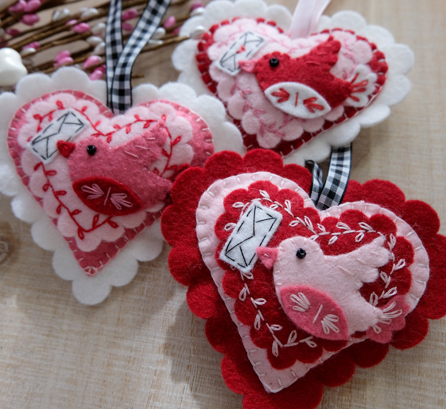 Wool Felt Valentine Bird Ornament