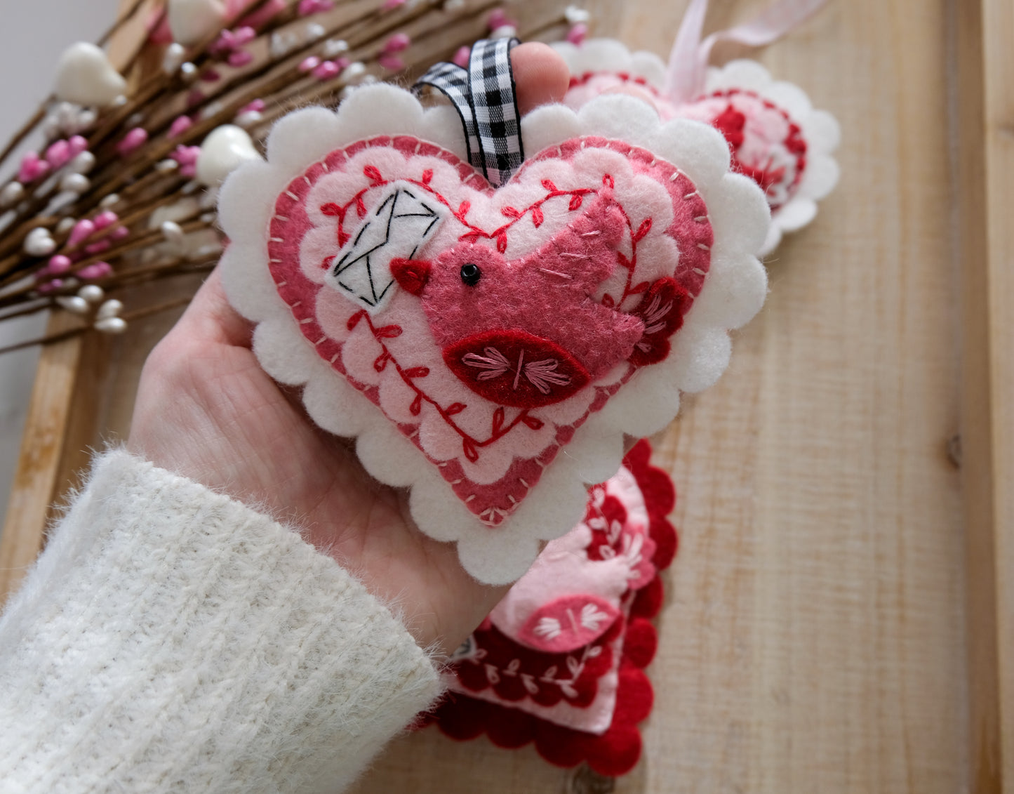 PDF Felt Pattern Valentine Bird Ornament