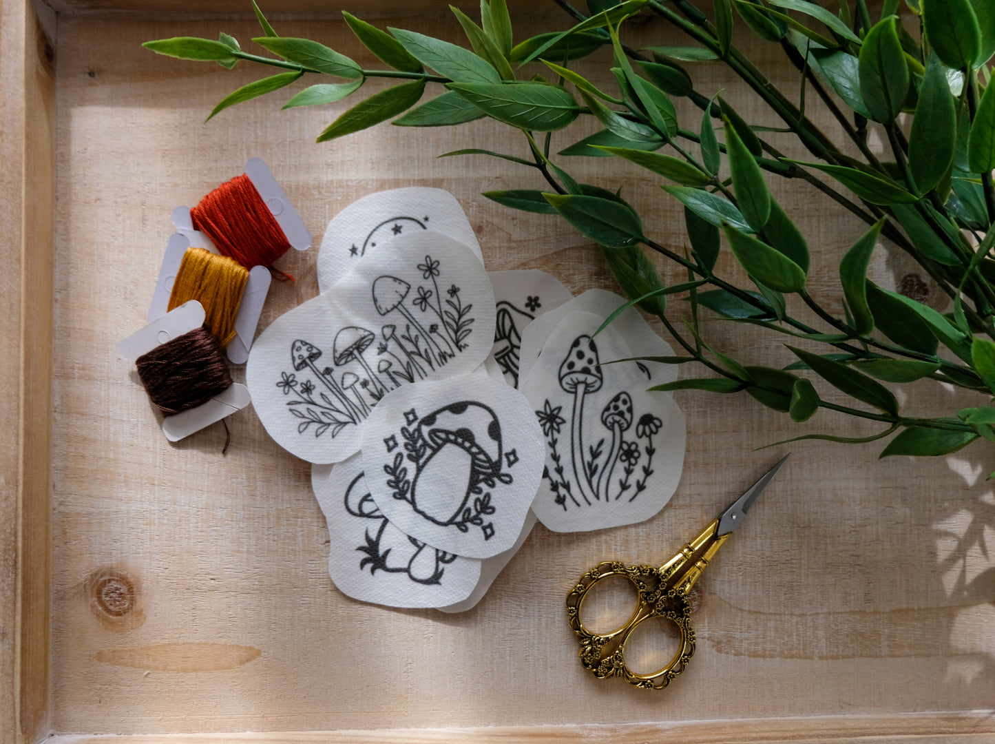 Mushrooms DIY Stick and Stitch Embroidery Stickers