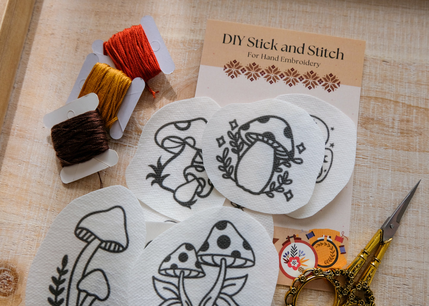 Mushrooms DIY Stick and Stitch Embroidery Stickers