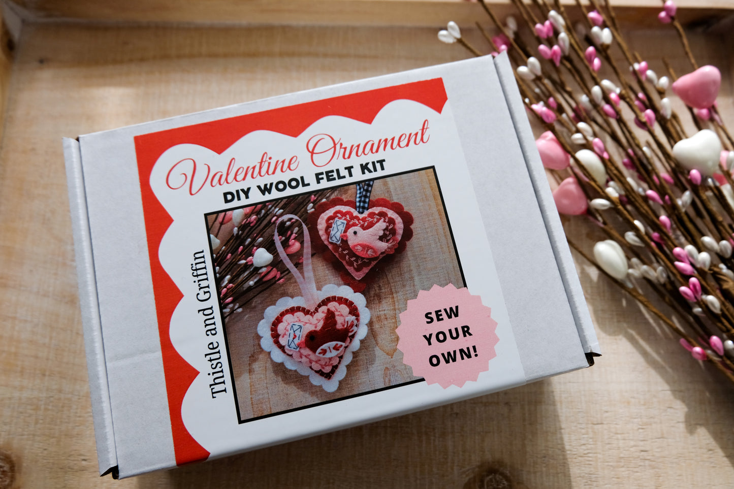 DIY Make Your Own Wool Felt Valentine Bird Ornaments