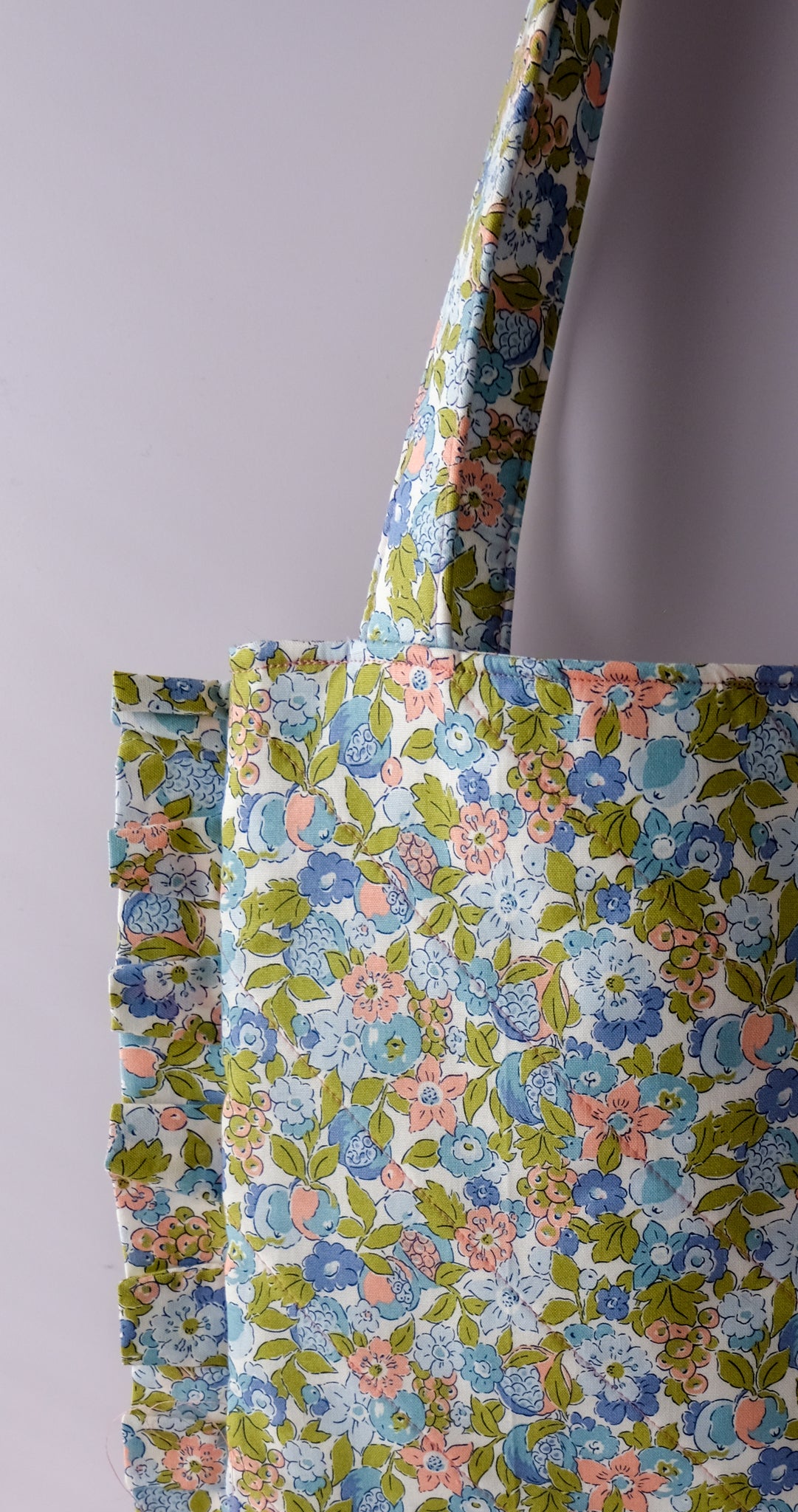 Quilted Floral Ruffle Tote Bag