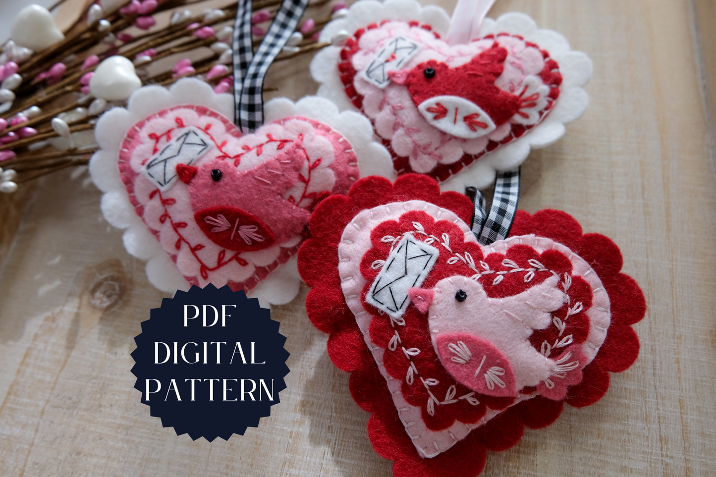 PDF Felt Pattern Valentine Bird Ornament