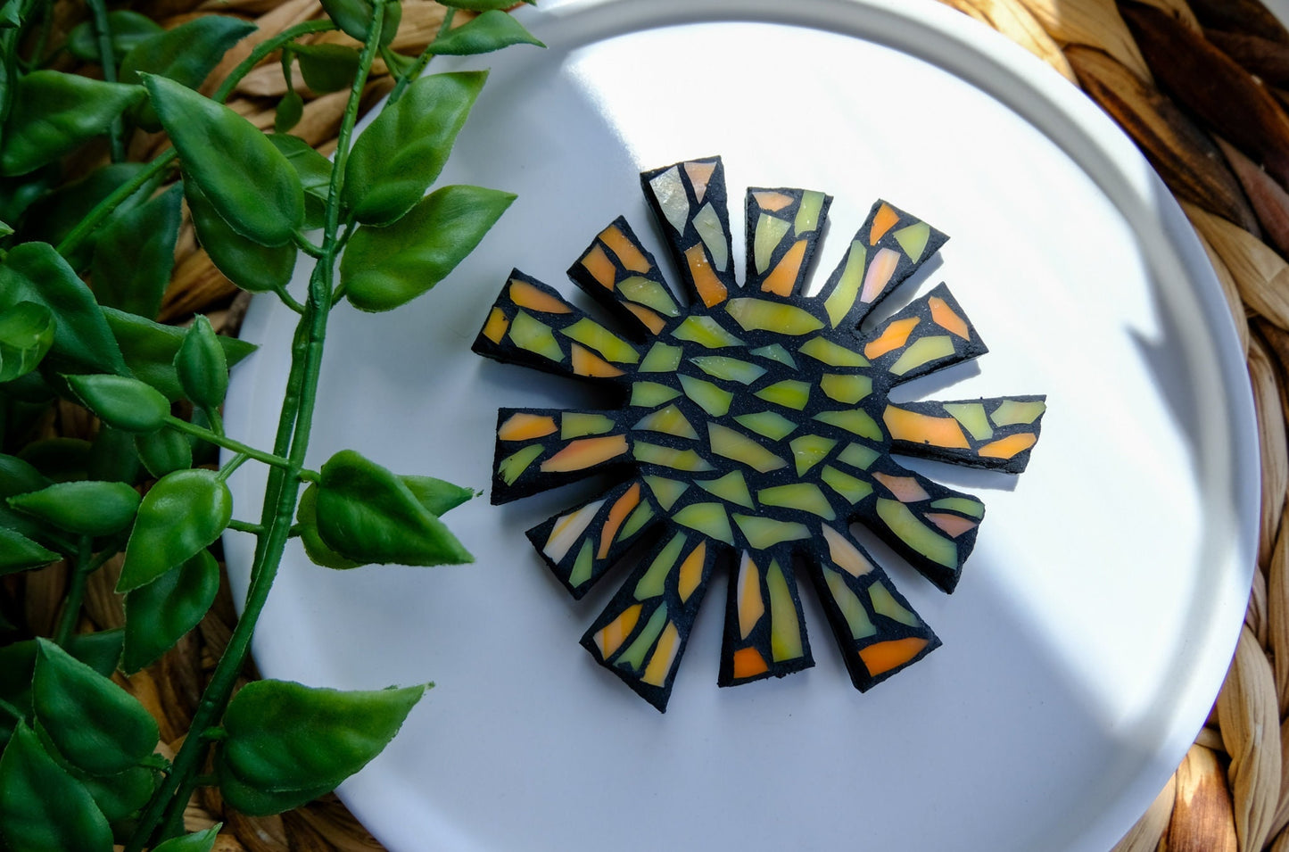 Stained glass mosaic sun magnet