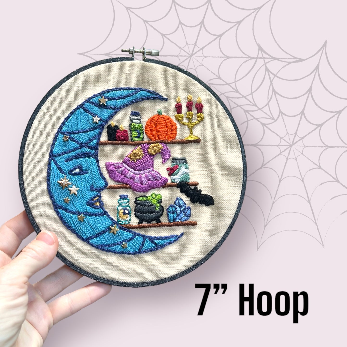 Witchy Moon Embroidered Hoop