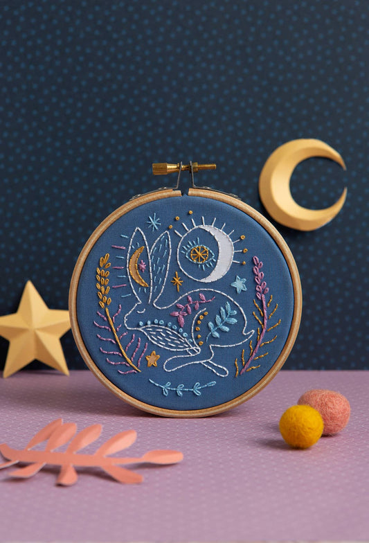 Celestial Hare Mini Embroidery Kit | Complete Craft Kit for Beginners