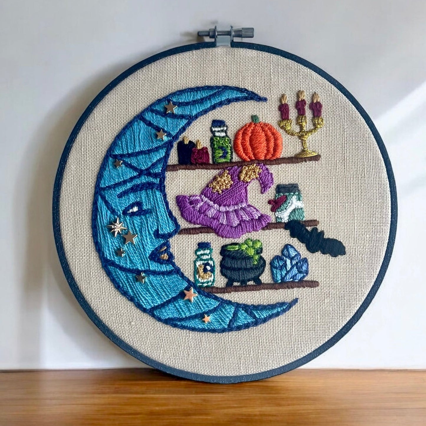 Witchy Moon Embroidered Hoop