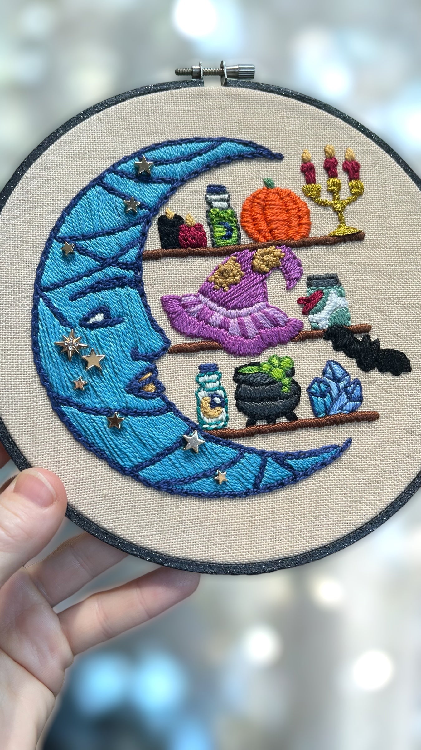 Witchy Moon Embroidered Hoop