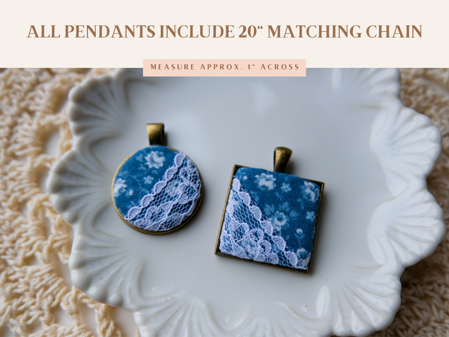 Fabric and Lace Pendant Necklace in Bronze