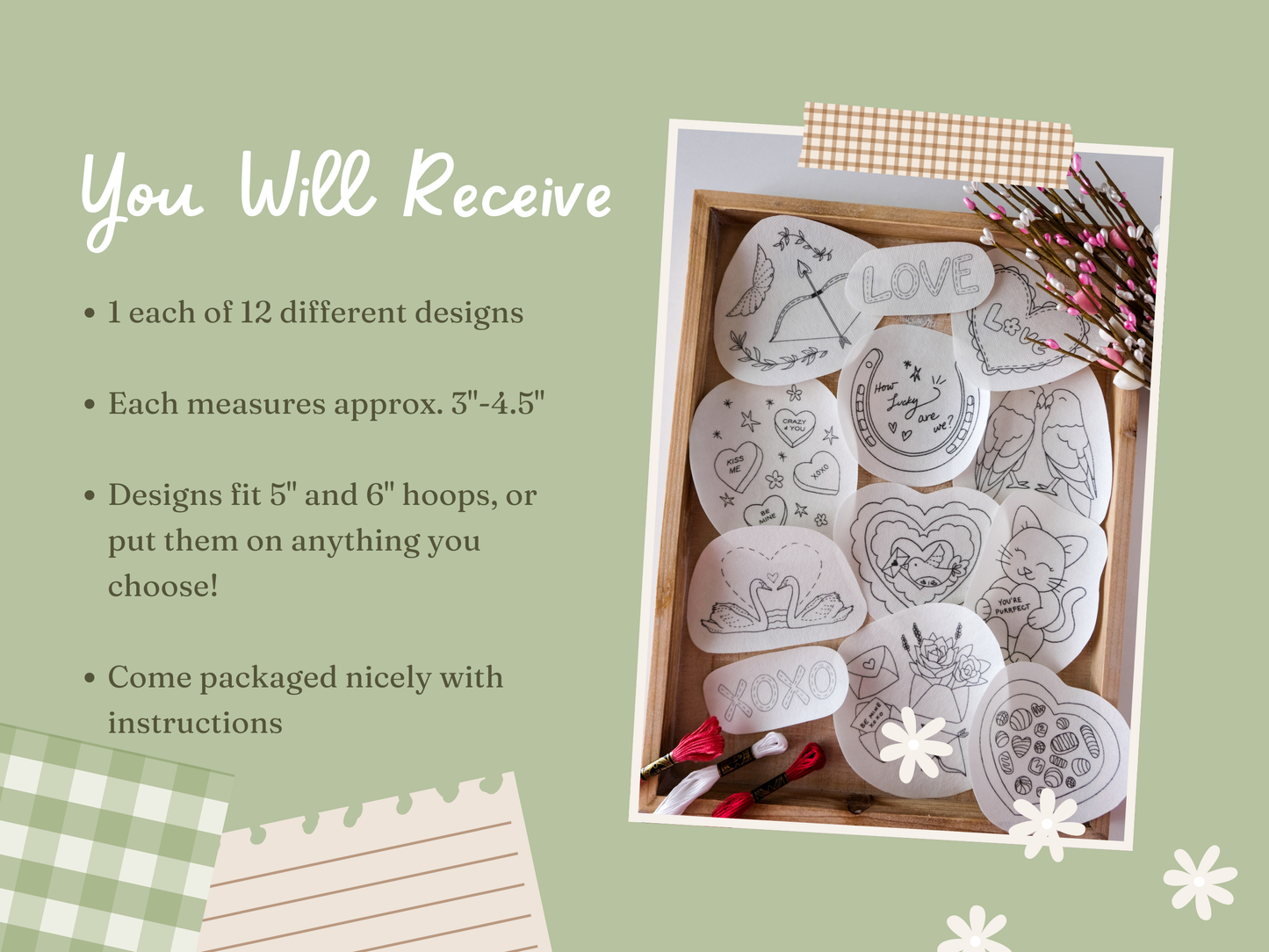 Valentine's Day DIY Stick and Stitch Embroidery Stickers