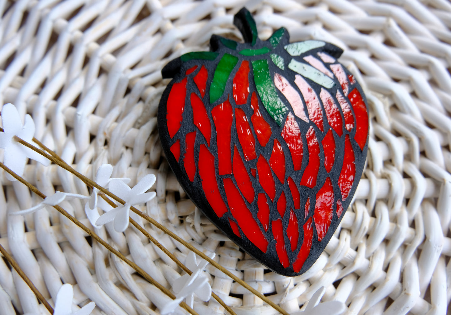 Strawberry Stained Glass Magnet | Mosaic Art Fruit Cottagecore Style Home Decor