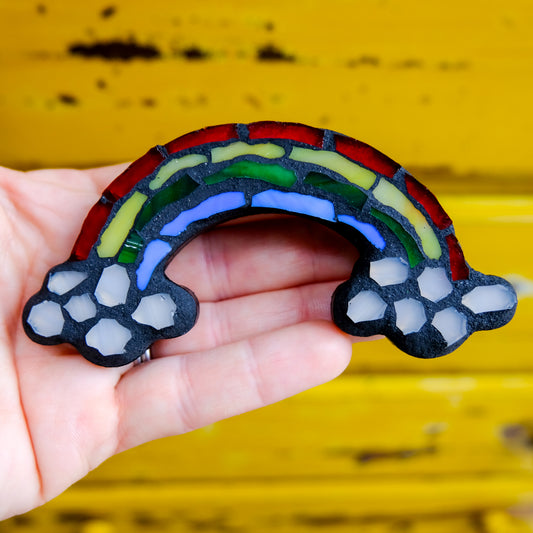 Rainbow Clouds Stained Glass Magnet | Mosaic Art Cottagecore Style Home Decor