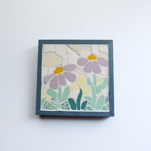 Daisy Mosaic Wall Hanging Art | Lavender Daisies Ceramic Framed Home Decor