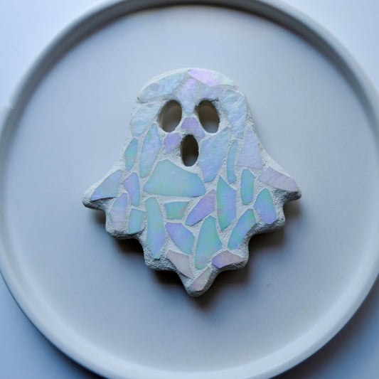 Iridescent Ghost Stained Glass Magnet | Mosaic Art Fall Halloween Cottagecore Style Home Decor