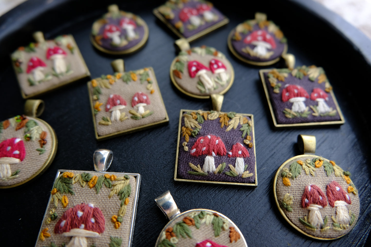 PRE-ORDER Embroidered Mushroom Necklace