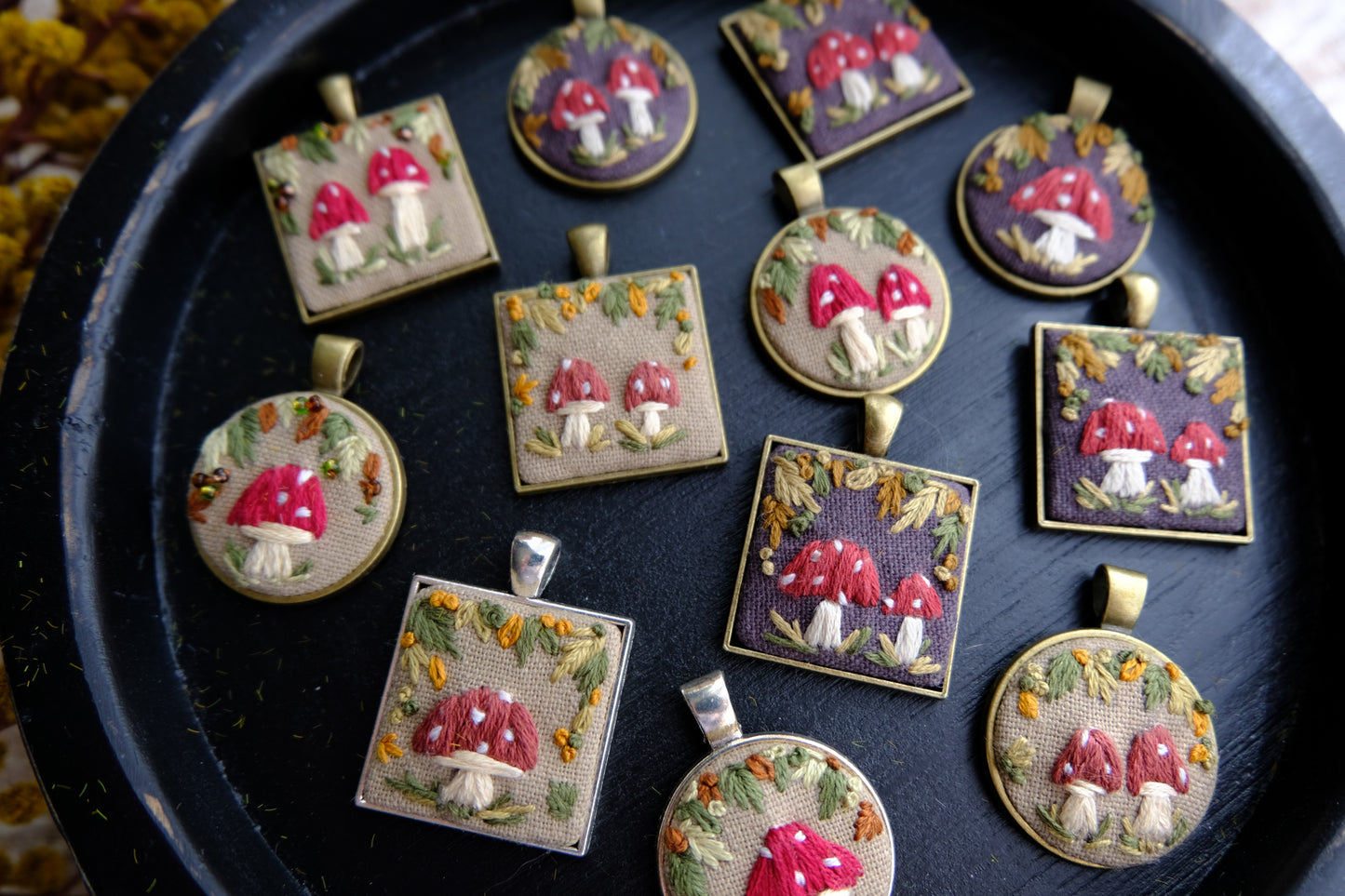 PRE-ORDER Embroidered Mushroom Necklace