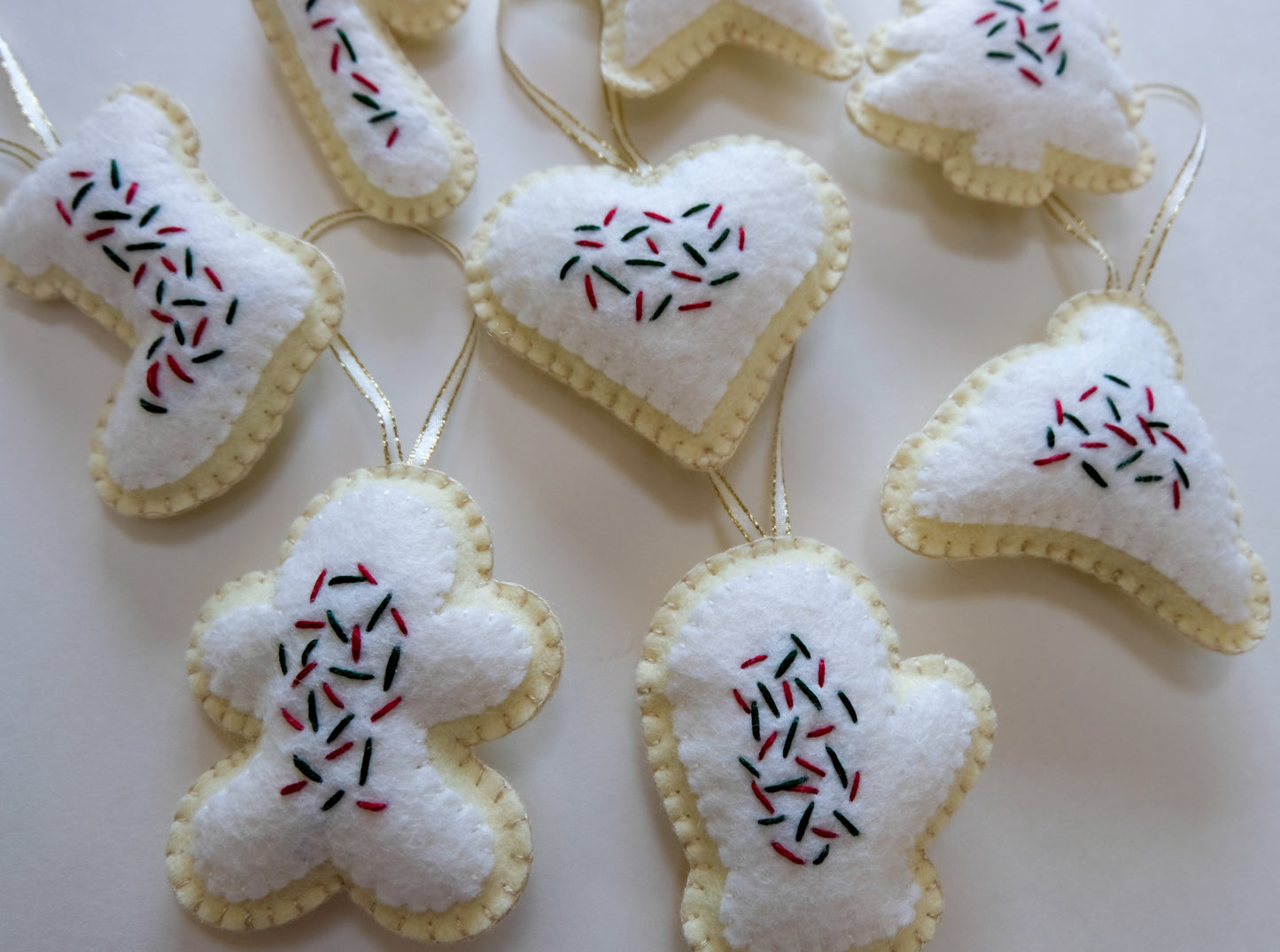 Wool Felt Sugar Cookie Ornaments Red and Green