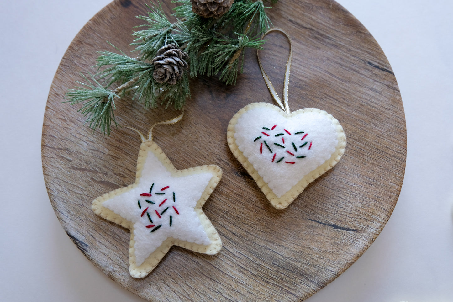 Wool Felt Sugar Cookie Ornaments Red and Green