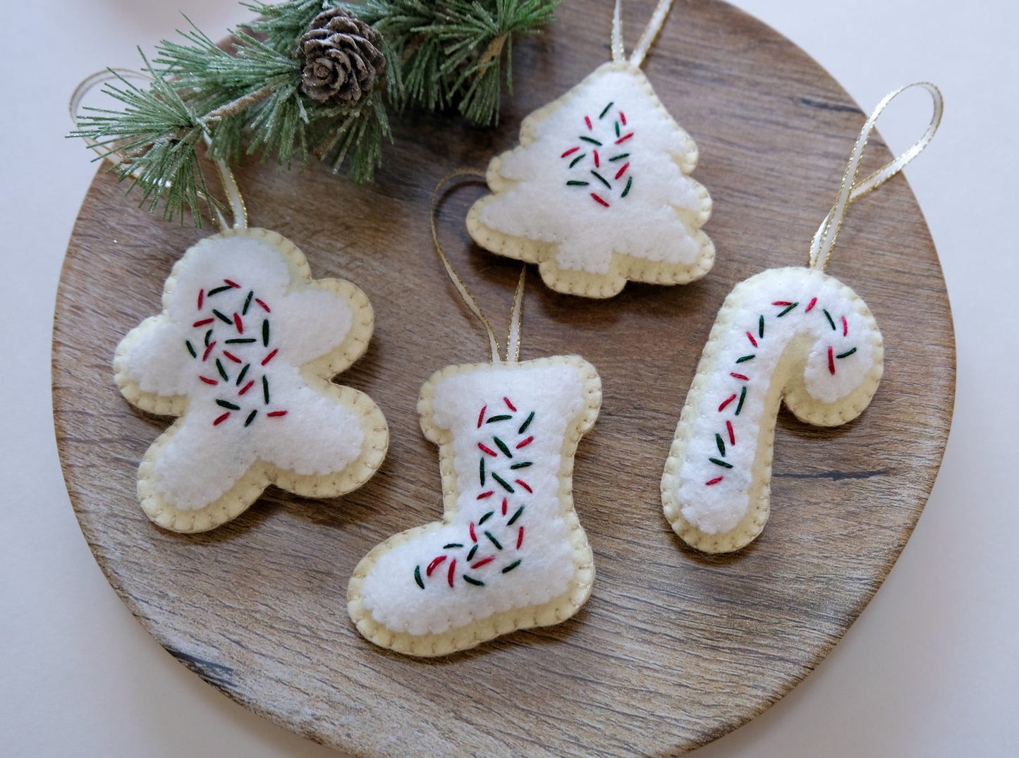 Wool Felt Sugar Cookie Ornaments Red and Green