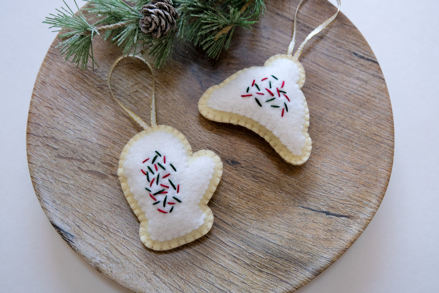 Wool Felt Sugar Cookie Ornaments Red and Green