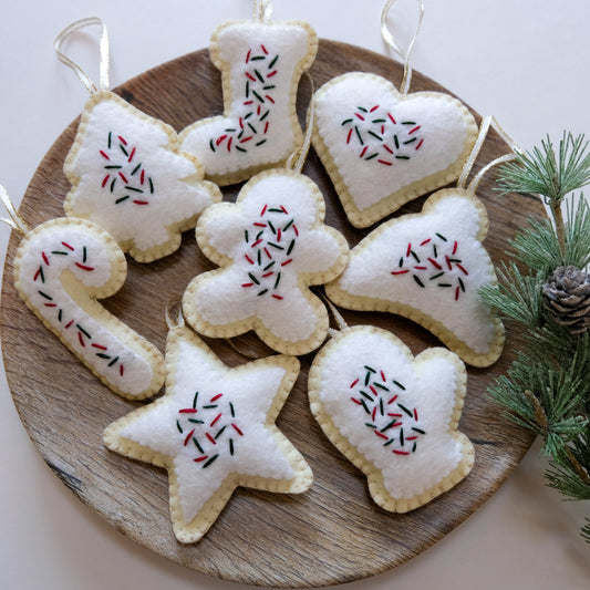 Wool Felt Sugar Cookie Ornaments Red and Green