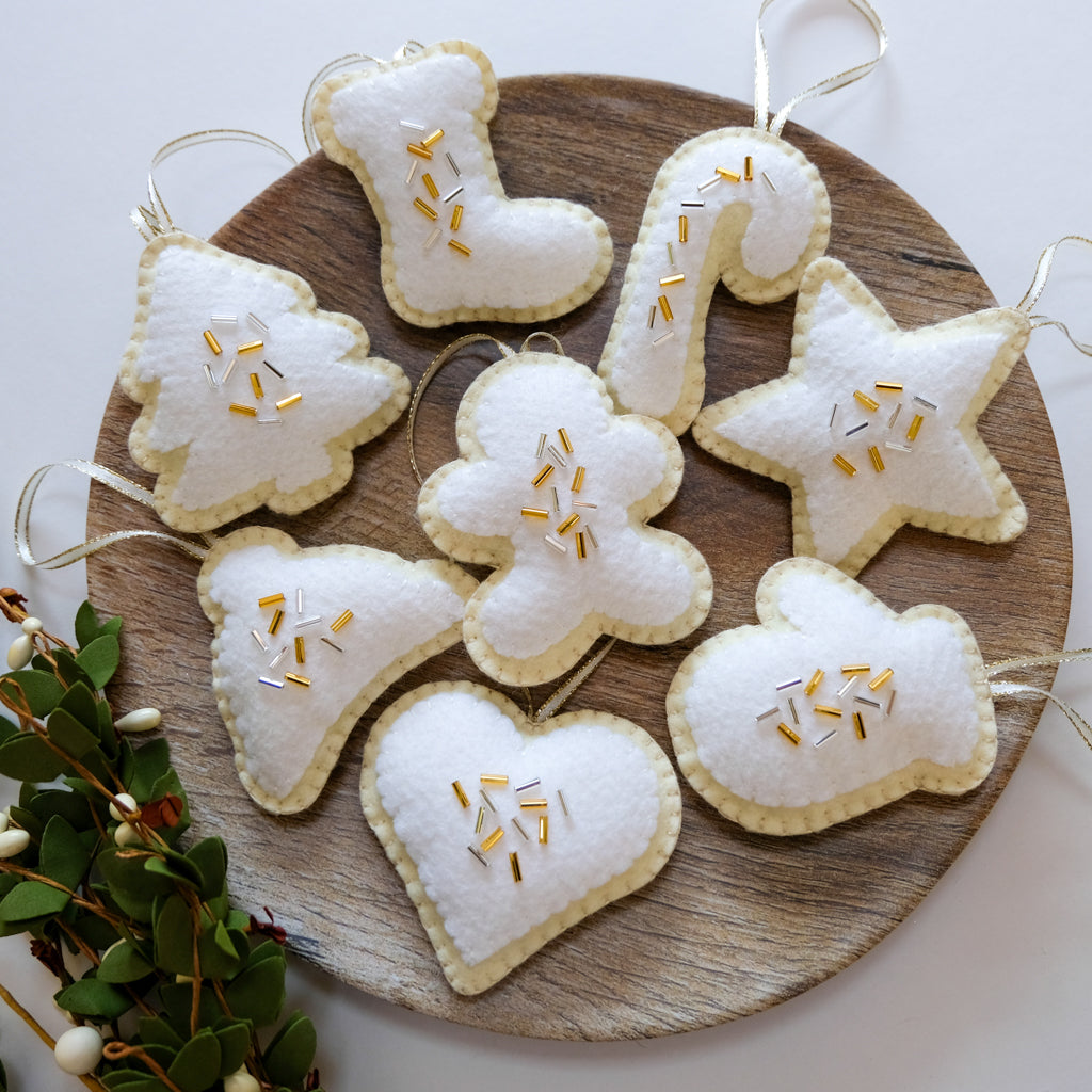 Wool Felt Sugar Cookie Ornaments Silver and Gold