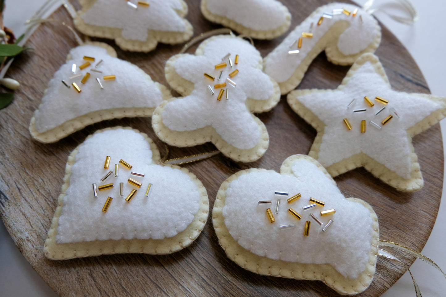 Wool Felt Sugar Cookie Ornaments Silver and Gold