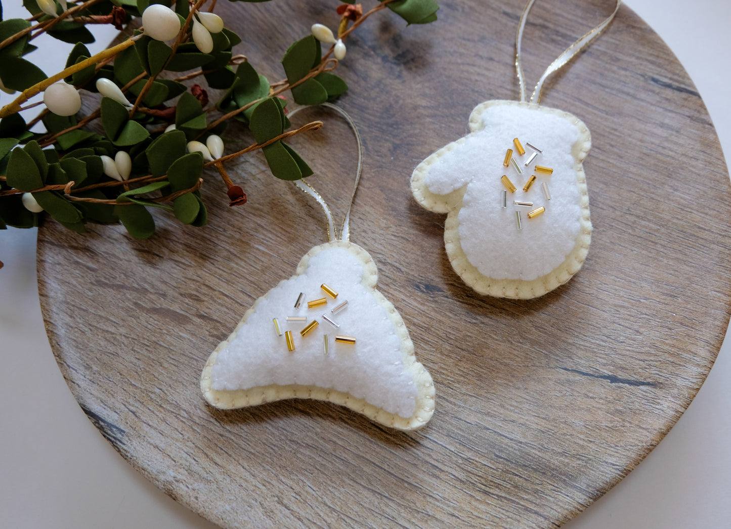 Wool Felt Sugar Cookie Ornaments Silver and Gold