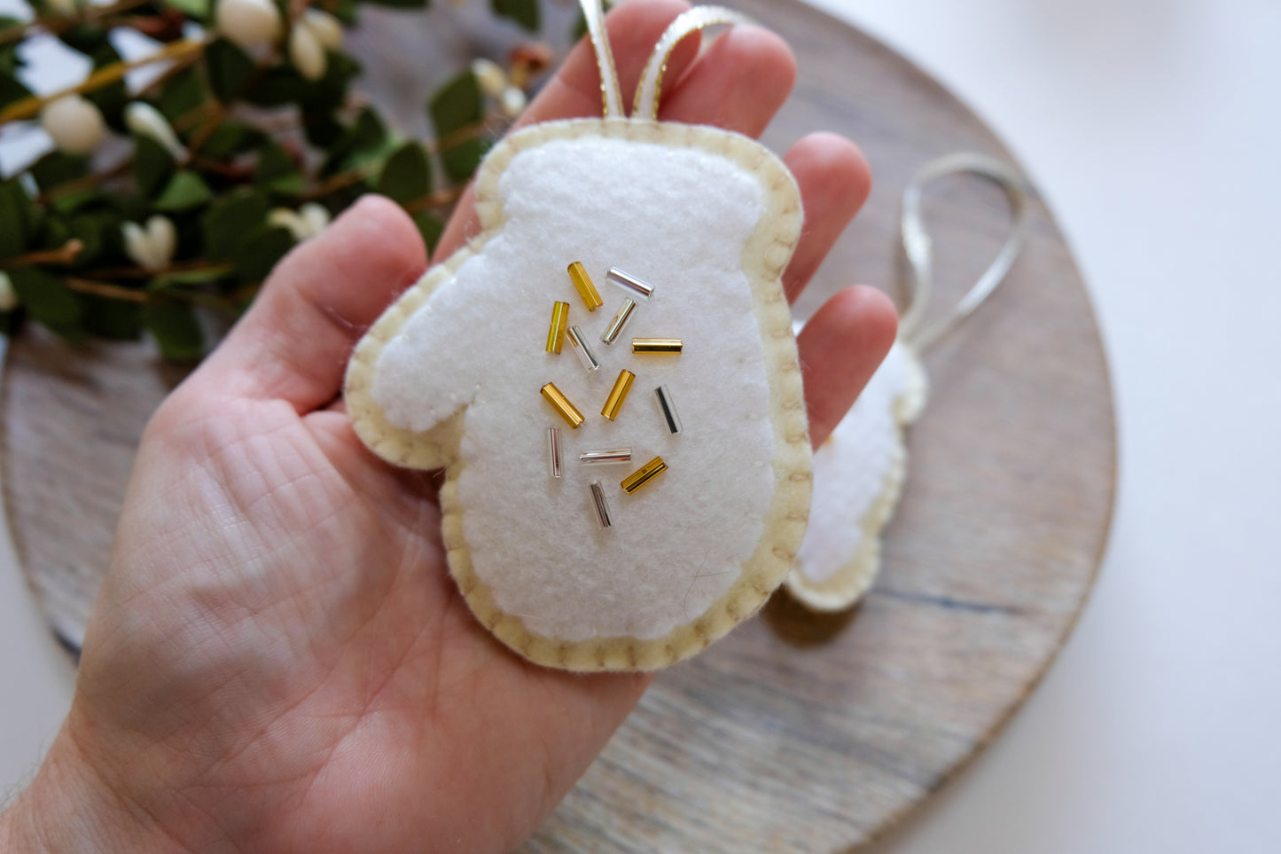 Wool Felt Sugar Cookie Ornaments Silver and Gold