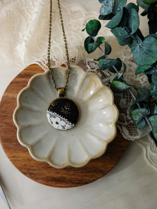 Fabric and Lace Pendant Necklace in Bronze