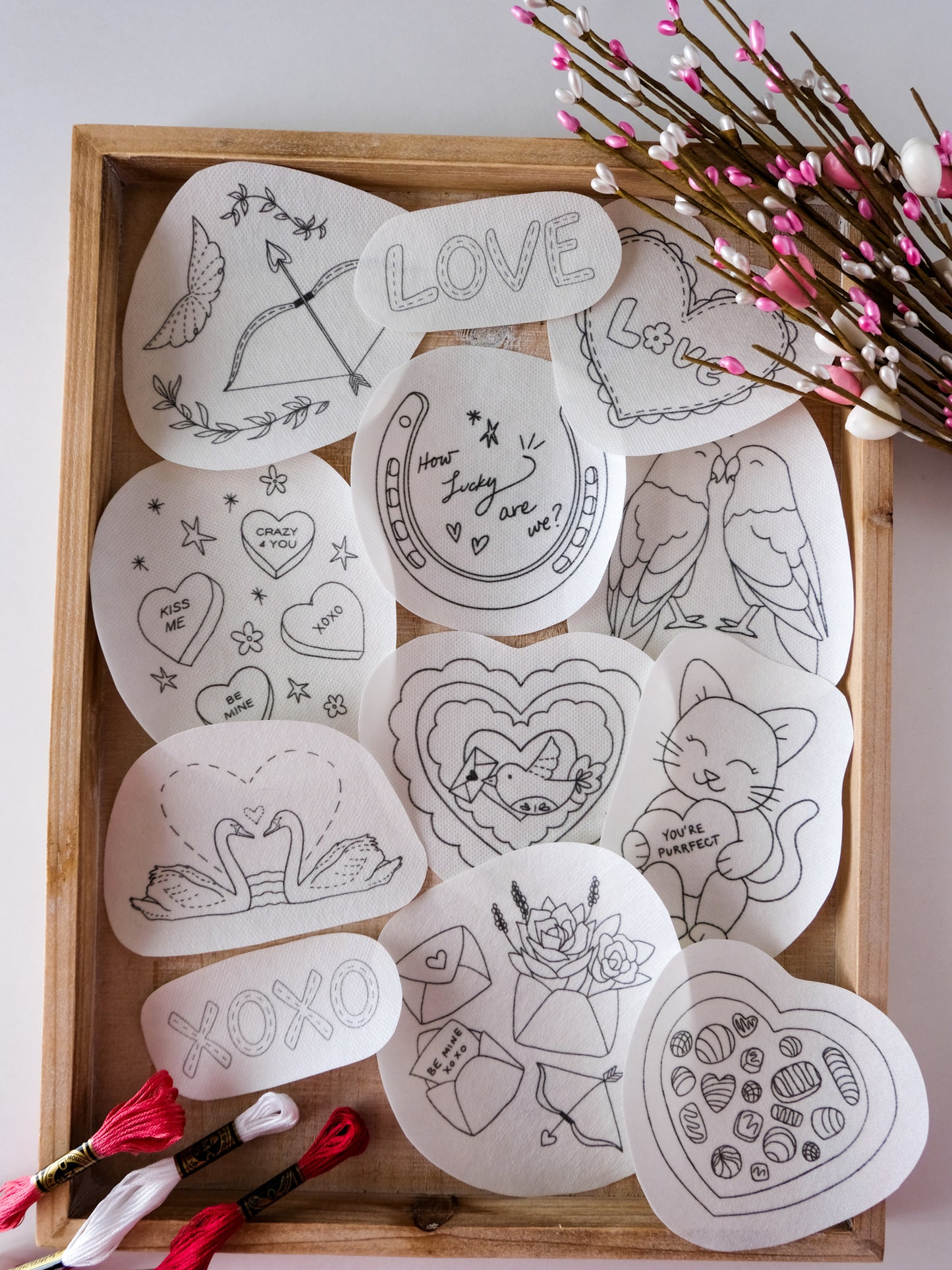 Valentine's Day DIY Stick and Stitch Embroidery Stickers
