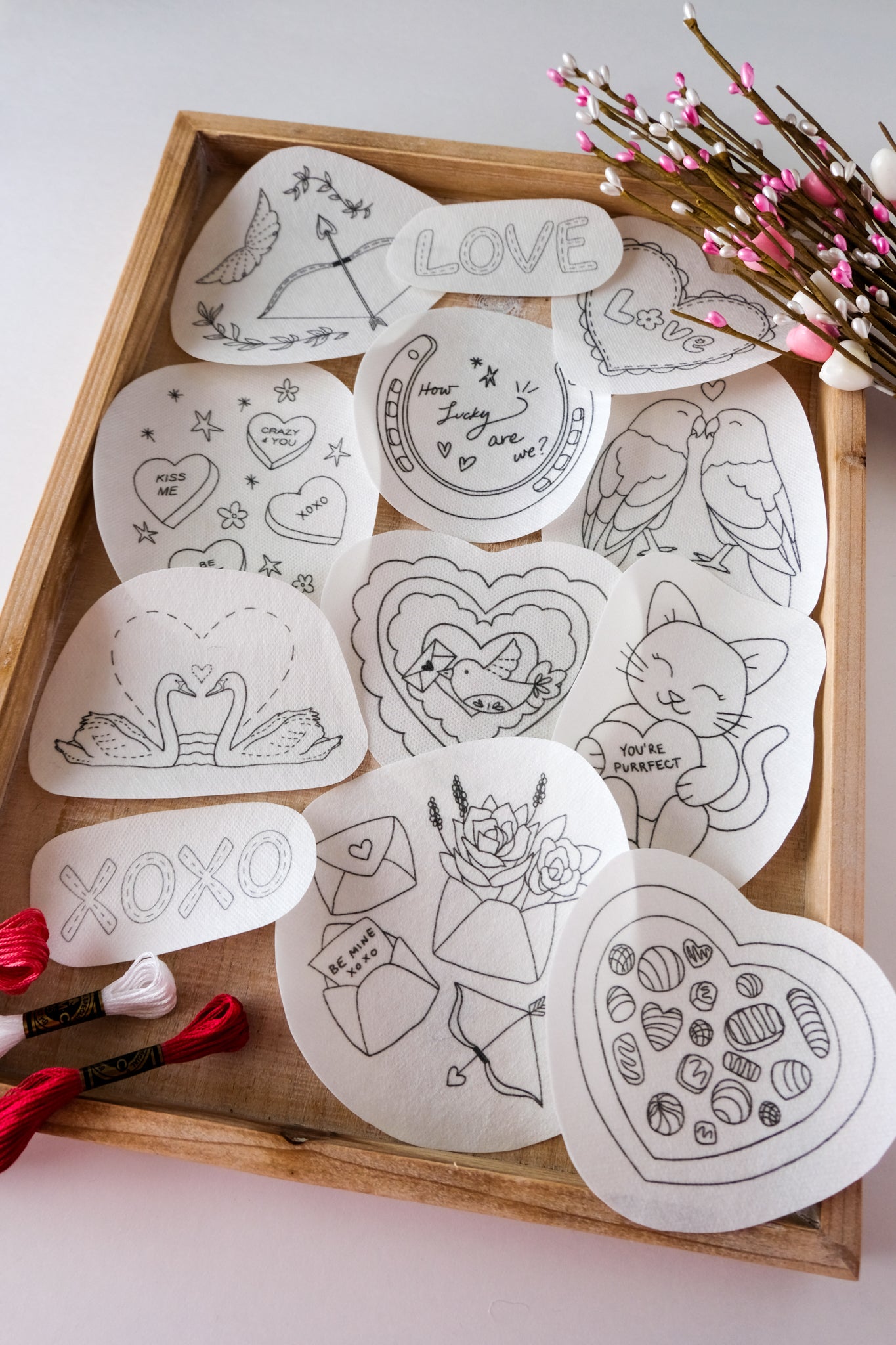 Valentine's Day DIY Stick and Stitch Embroidery Stickers