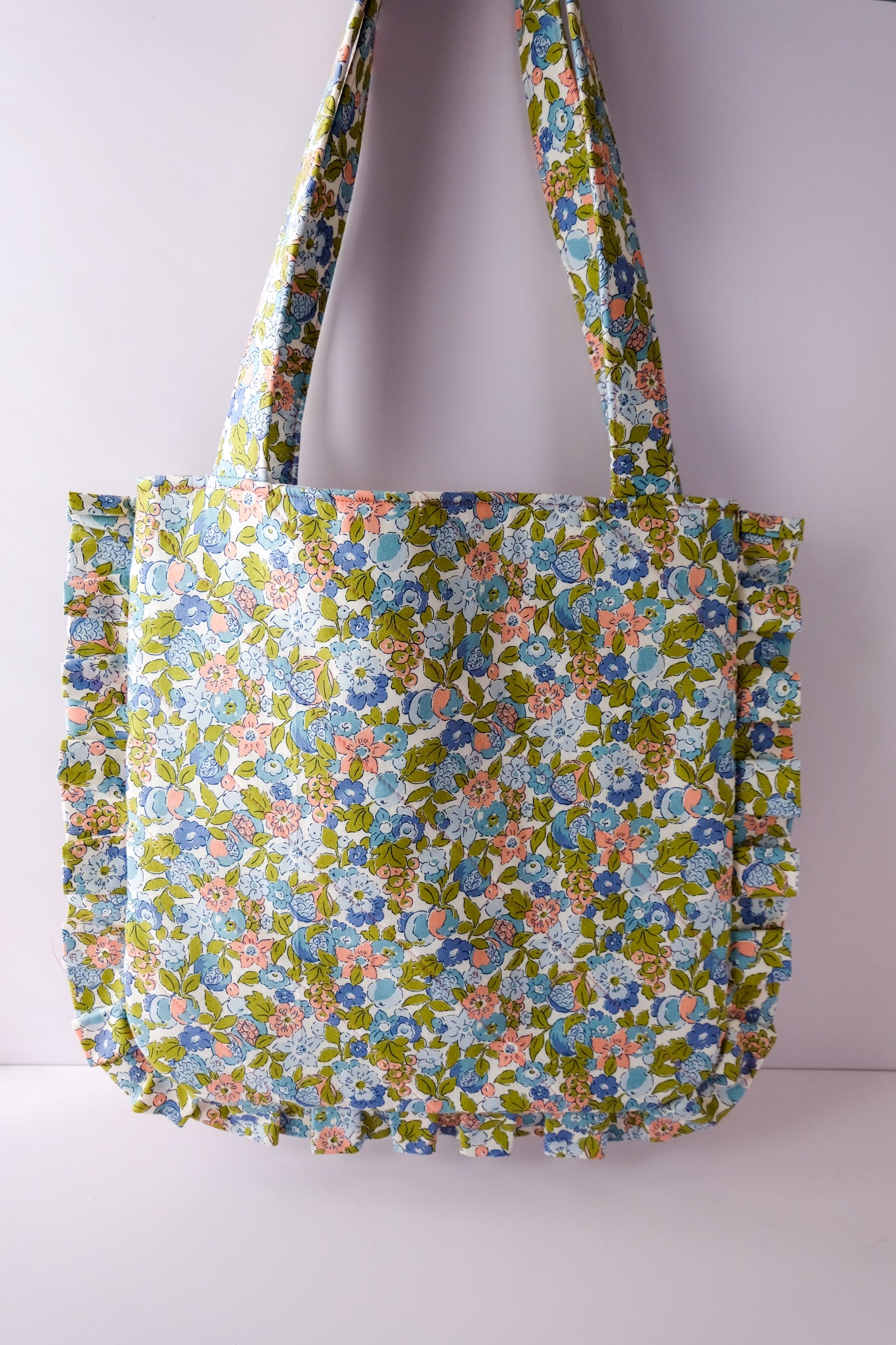Quilted Floral Ruffle Tote Bag