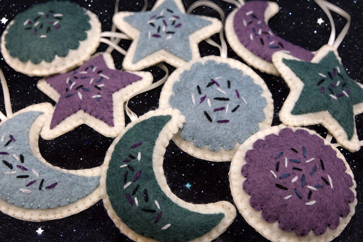 Galaxy Sugar Cookie Ornaments Wool Felt