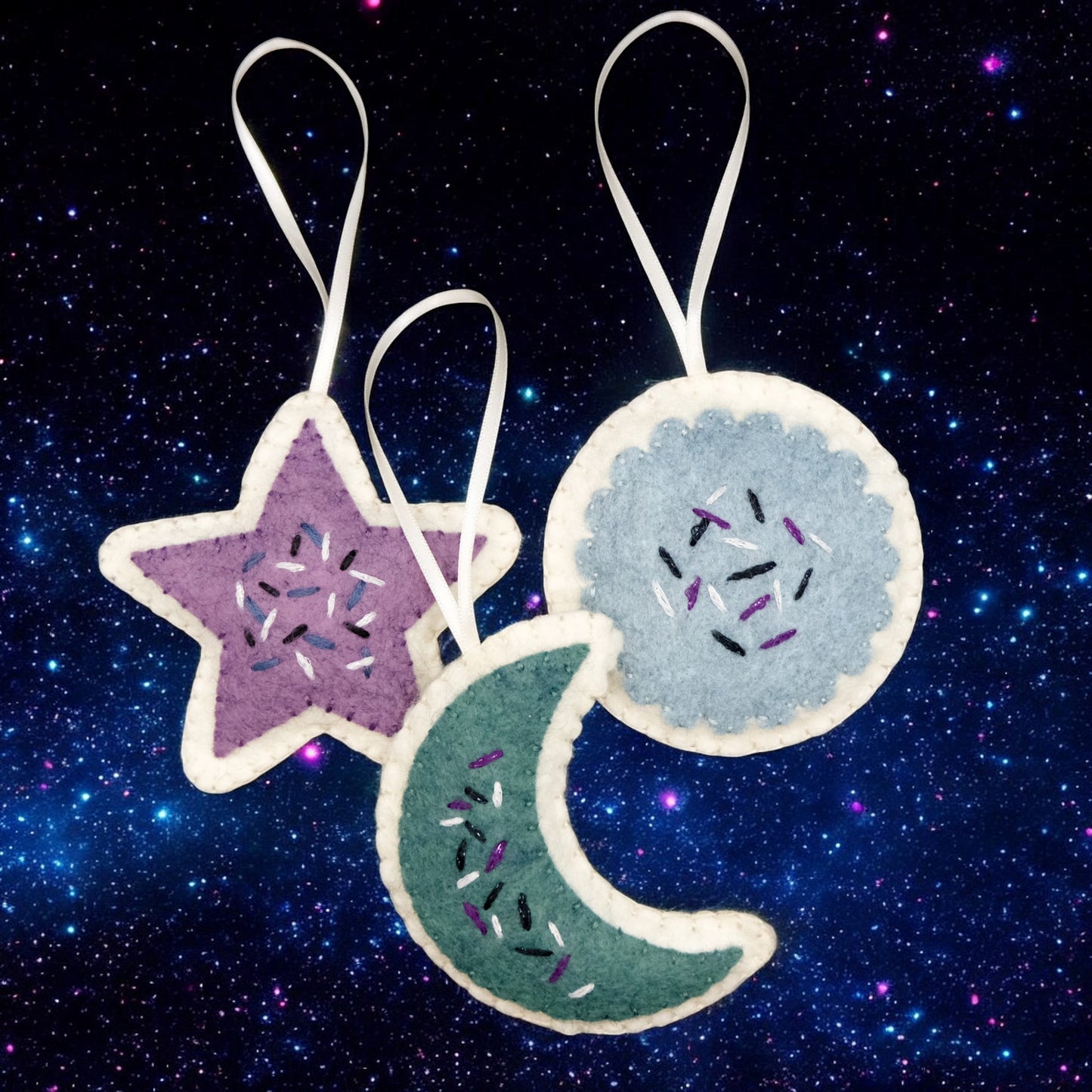 Galaxy Sugar Cookie Ornaments Wool Felt