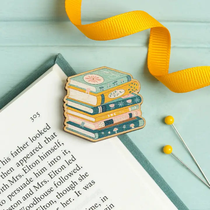 Wooden Needleminder in the shape of a stack of books