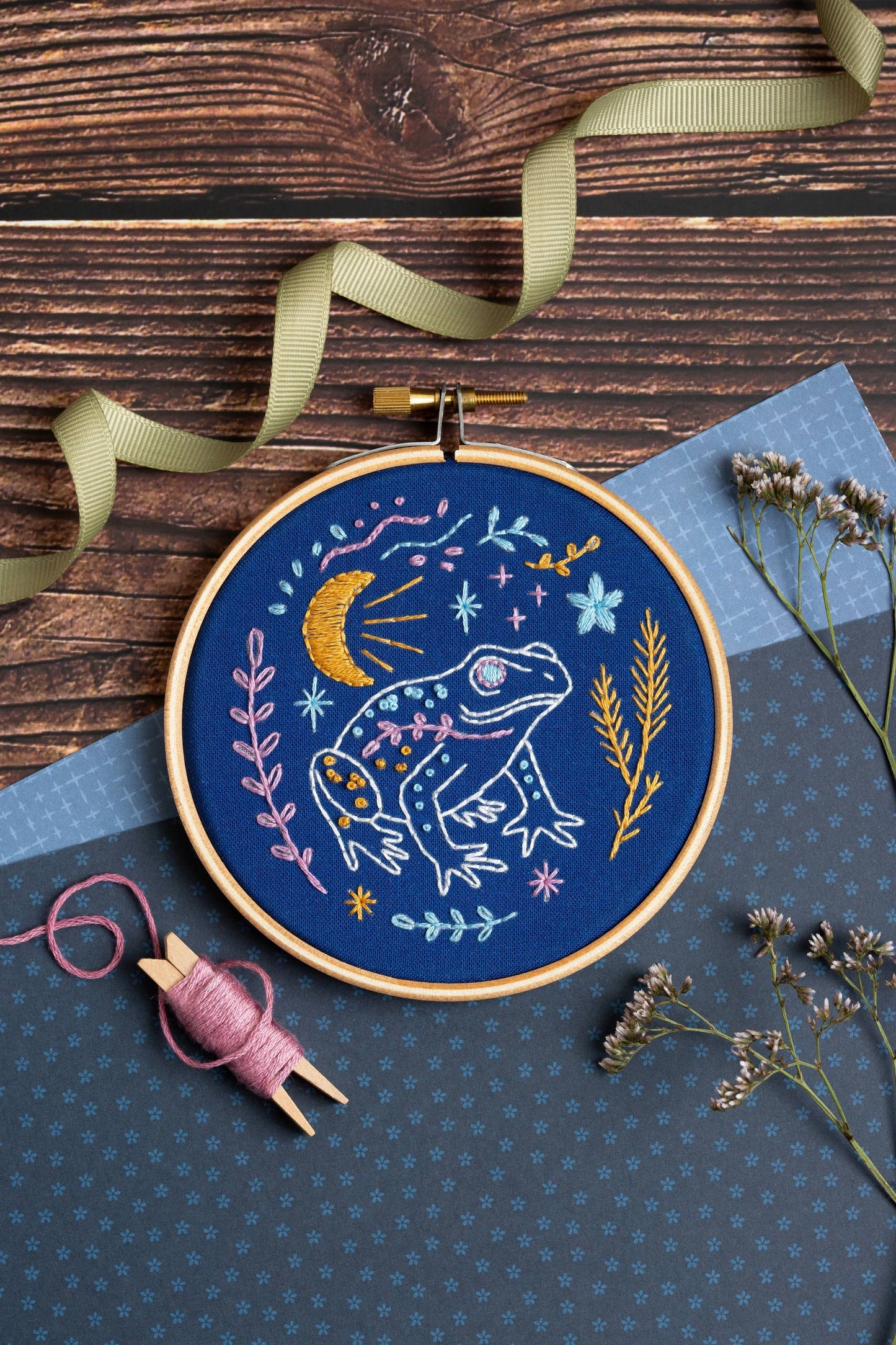 Celestial Frog Mini Embroidery Kit | Complete Craft Kit