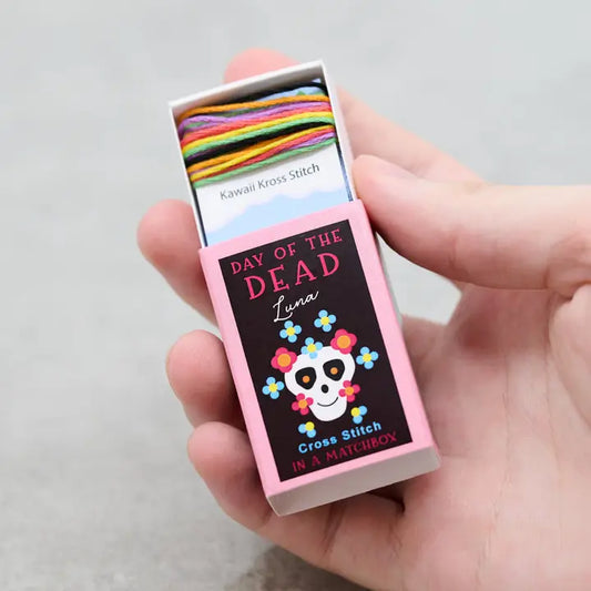 Day of the Dead mini cross stitch kit in a matchbox