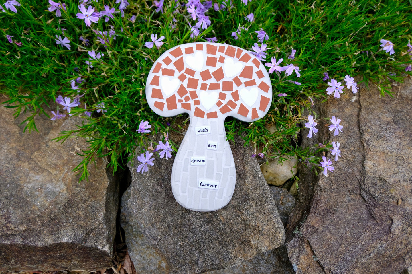 Mushroom Mosaic Wall Hanging Retro Art Fairycore with Daisy Ceramic Tiles Woodland Themed Home Decor