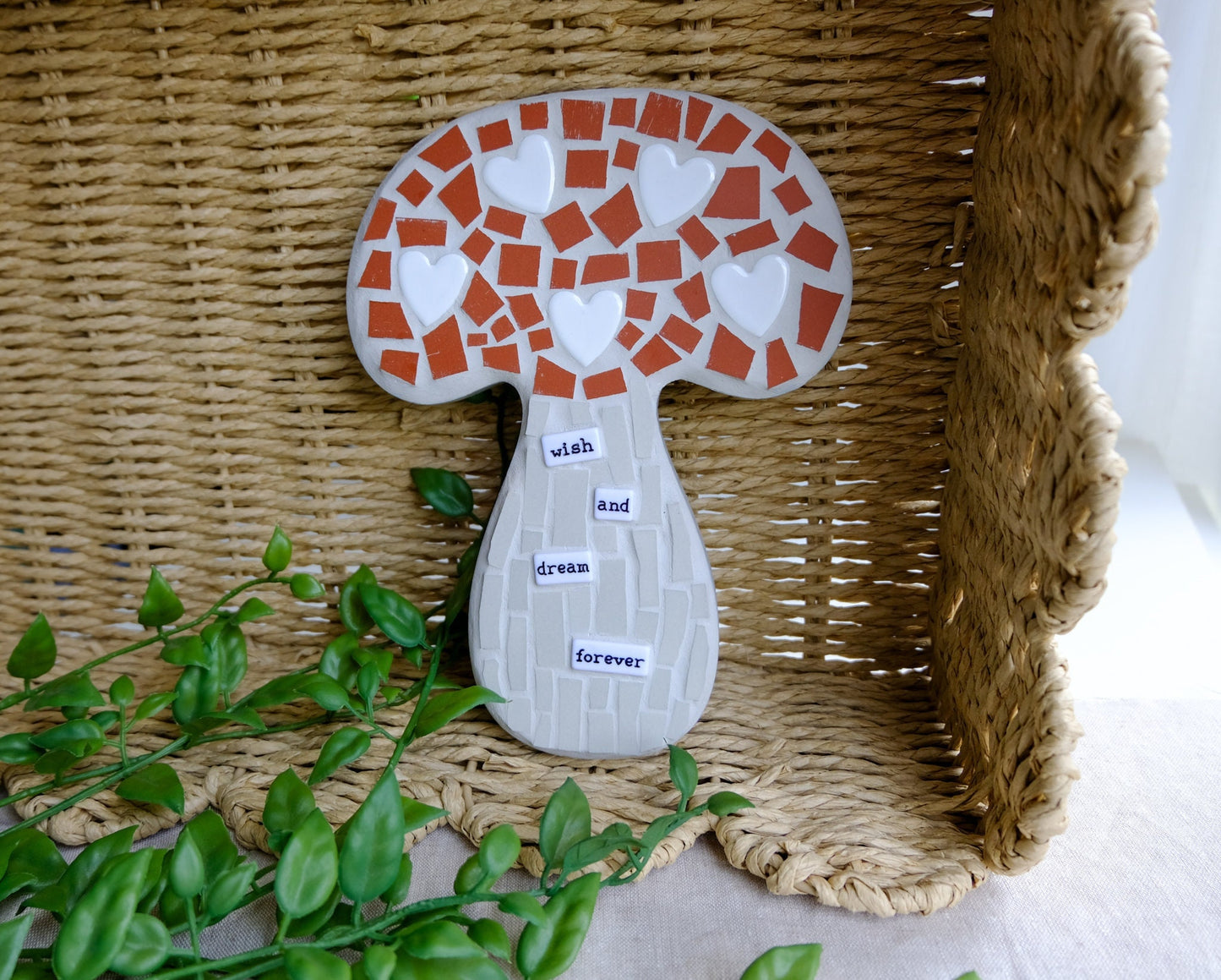 Mushroom Mosaic Wall Hanging Retro Art Fairycore with Daisy Ceramic Tiles Woodland Themed Home Decor