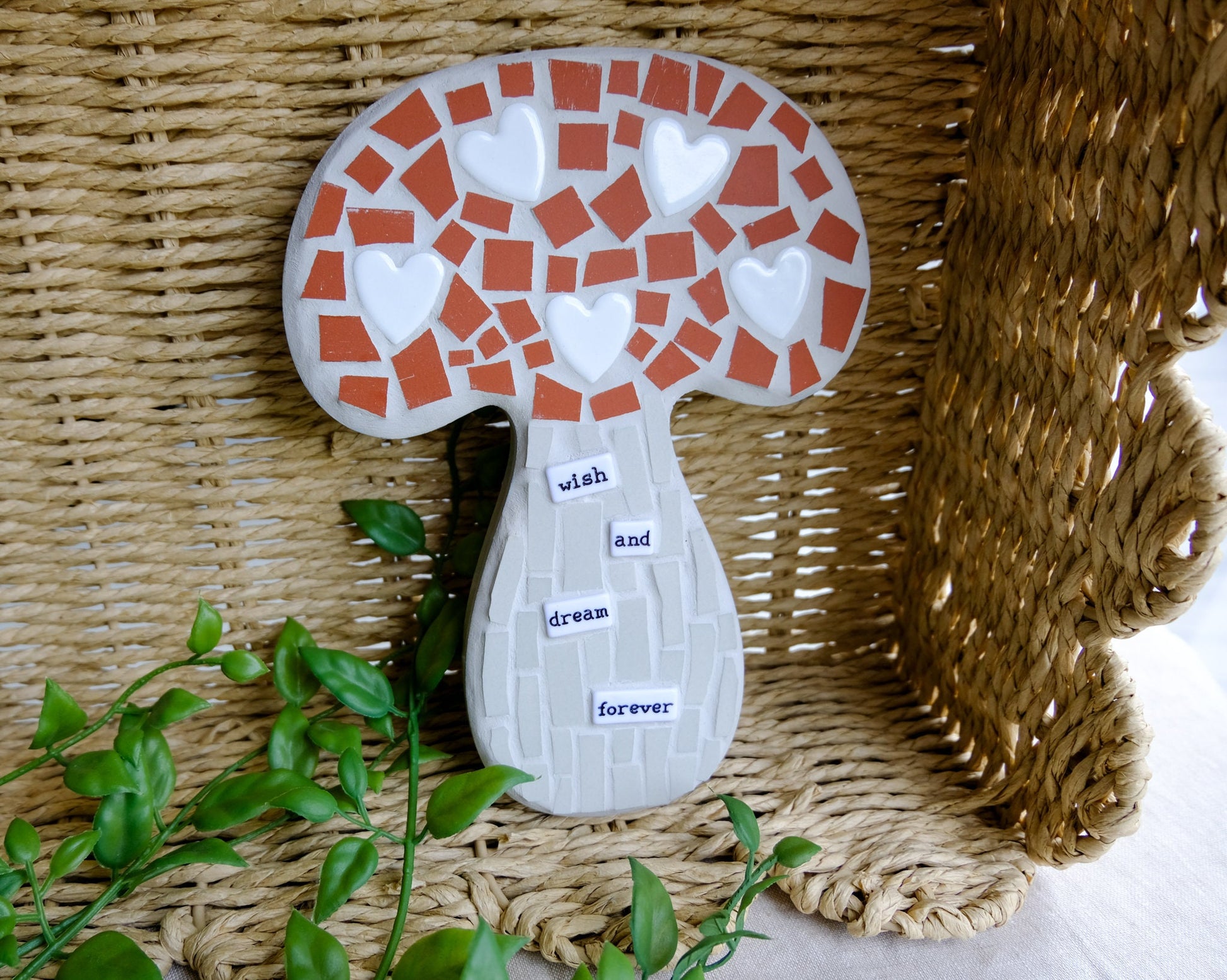 Mushroom Mosaic Wall Hanging Retro Art Fairycore with Daisy Ceramic Tiles Woodland Themed Home Decor