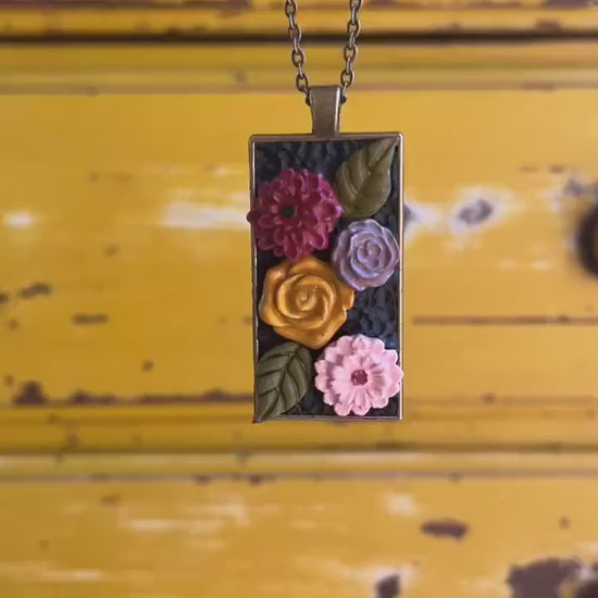 Fairycore Floral Pendant Necklace Bronze Cottagecore Style Handmade Clay