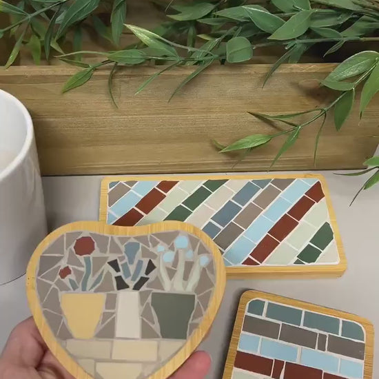 Floral Mosaic Tile and Wood Coaster Unique Home Accents Handmade Mosaic Art